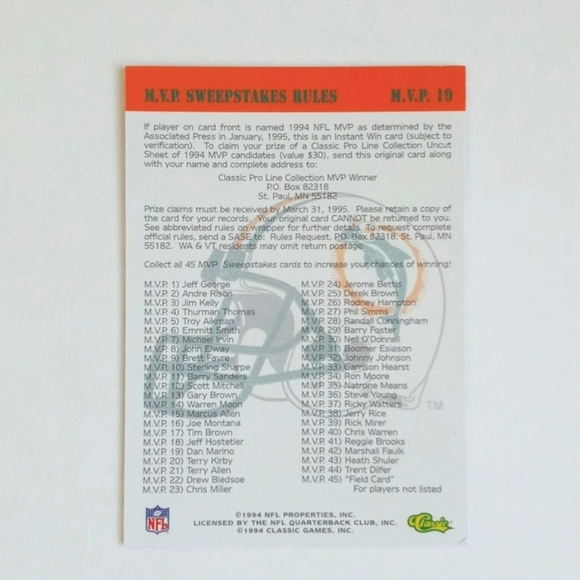 Dan Marino Topps 1994 MVP Series Football Trading Card - Picture 2 of 5